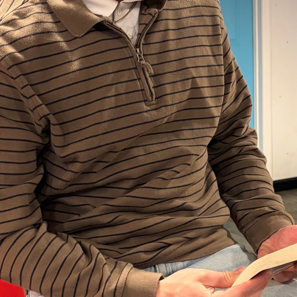 Daniel Cremieux Brown and Black Striped Quarter Zip